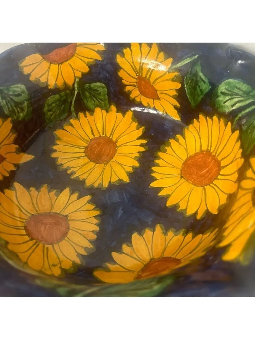 Vibrant Yellow and Green Sunflower Ceramic Art Bowl